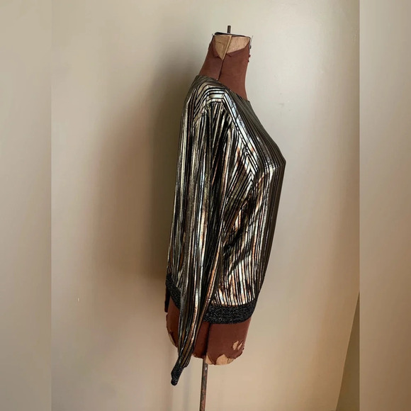 Vintage gold and silver blouse, 1980’s 1970’s John’s girl top, disco shirt - Picture 6 of 9